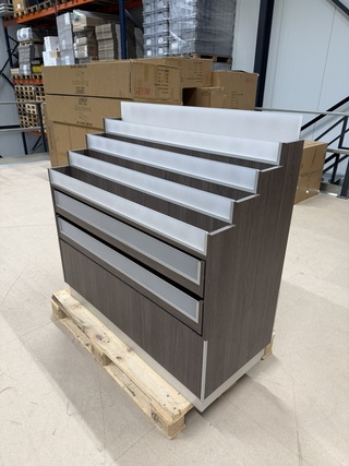 Presentatiemeubel met 2 lades aan voorzijde, houtdecor brown